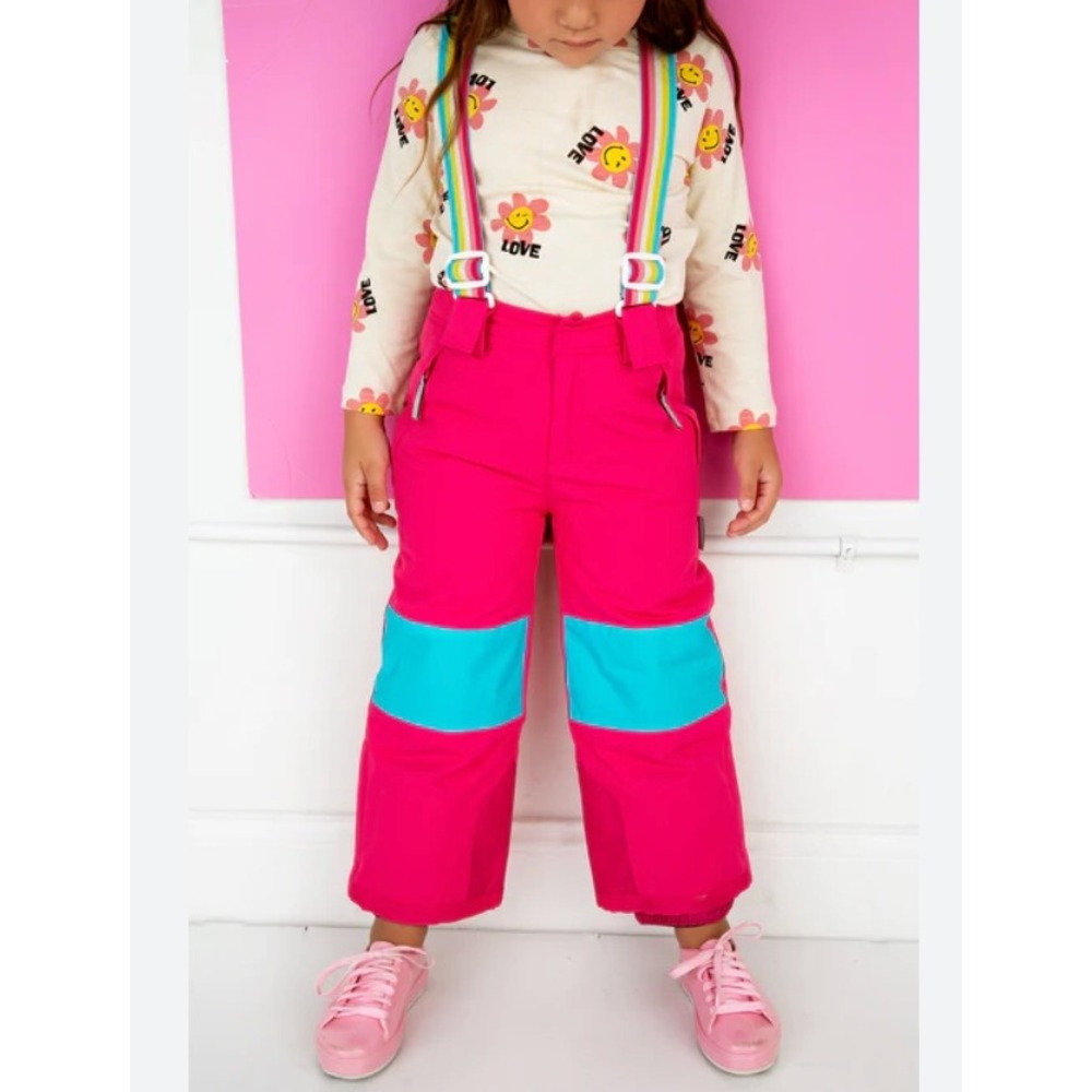 Hatley‎ Kids Pink Rainbow Suspender Snow Bibs Ski Pants Size 4